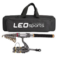 LEO Fishing Rod Reel Combo Carbon Telescopic Fishing Pole Spinning Reels with Fishing Carrier Bag for Travel Fishing