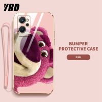 YBD เคสโทรศัพท์การ์ตูนดิสนีย์สตรอเบอร์รี่หมีสำหรับ OPPO Realme 9i OPPO A96 K10 4G A76 A36 4G มันวาวป้องกันการแตกฝาหลัง TPU นุ่ม (ฟรีสายคล้อง)