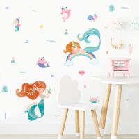 Boho Cartoon Cute Mermaid Marine Life Rainbow Nursery Wall Stickers for Kids Room Girls Room Bedroom Decor Wall Decals Wallpaper Window Sticker and Fi