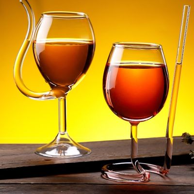 Creative Red Wine Glass Cocktail Whiskey Clear Juice Cup Goblet with Drinking Tube Straw for Wedding Party Home Restaurant Bar