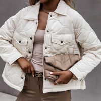 Women Solid Color Short Down Cotton Jackets Turn Down Collar Single-breasted Coats Winter Fashion Casual Cropped Padded Jackets