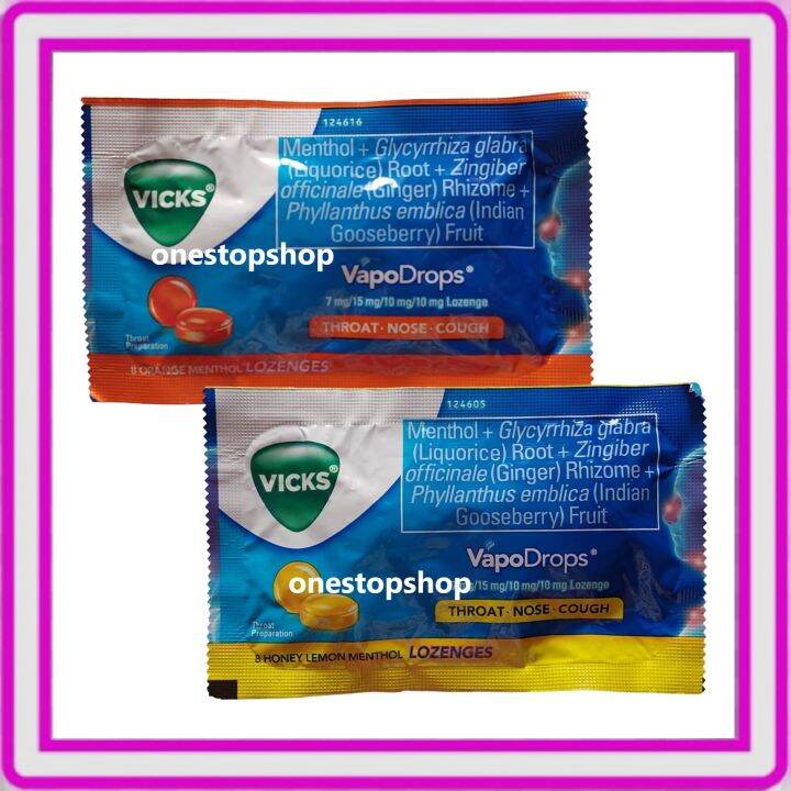 Vicks VapoDrops Lozenges Honey Lemon /Orange Menthol 8s | Lazada PH