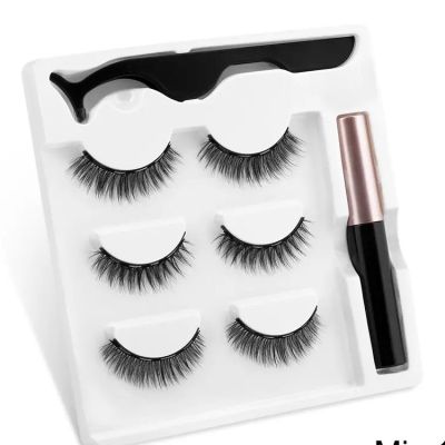 3 Pairs False Eyelashes Magnetic Liquid Eyeliner Tweezers Set Firm And Durable Eyelashes Makeup Set