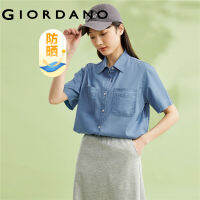 hot●GIORDANO ผู้หญิง เทคโนโลยีขั้นสูง ครีมกันแดดน้ำแข็ง กระเป๋ายีนส์ เสื้อเชิ้ตแขนสั้นบาง Free Shipping 05343463 9238