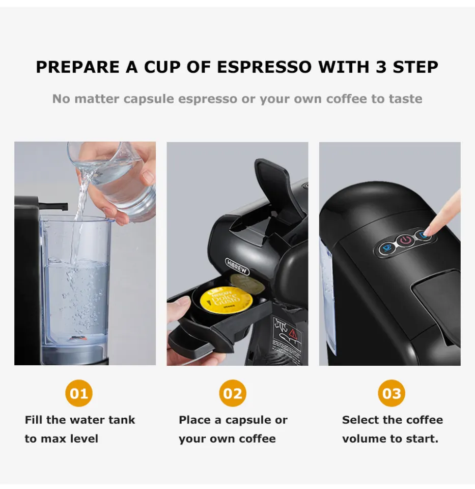 CAFELFFE Coffee Maker 4-in-1 Capsule Coffee Machine 19 Bar Fully Automatic  Small Size Household 0.6L Removable Water Tank Compatible with Universal  Coffee Capsules 1450W