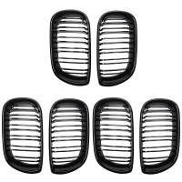 6Pcs รถสไตล์ Gloss สีดำด้านหน้าไต Double Slat Grill Grille สำหรับ BMW E46 4ประตู4D 3 Series 2002-2005