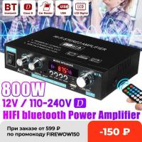 AK35 Home Amplifiers 2 Channel Bluetooth 5.0 Surround Sound FM Remote Control Mini HIFI Stereo Digital Amplifier Support TF AUX