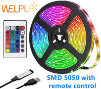 ไฟ LED Strib RGB 24-Key รีโมทคอนโทรล SMD 5050สีตัวแปรทีวีไฟแบ็คกราวด์ USB แหล่งจ่ายไฟ30led/MDc5V ยืดหยุ่น1M 2M 3M 4M 5M