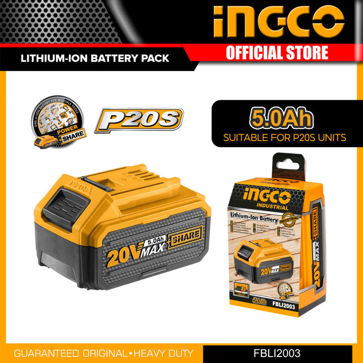 INGCO FBLI2003 20V Lithium-Ion Battery Pack 5.0Ah For P20S Cordless ...