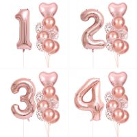 【LZ】ﺴ○❒  Feliz aniversário balões rosa cor do ouro 1 2 3 4 5 ° aniversário acessórios do casamento decorações do chuveiro do bebê 10pcs