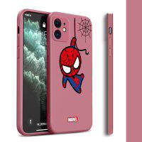 สำหรับ iPhone 11 11 Pro 11 Pro Max 12 12 Pro 12 Pro Max 12 Mini น่ารัก Marvel Avengers การ์ตูนสไปเดอร์แมนสไปเดอร์ Man เคสโทรศัพท์ขอบสี่เหลี่ยมปลอกซิลิโคน Full ฝาปิดเลนส์เคสป้องกันทนแรงกระแทก