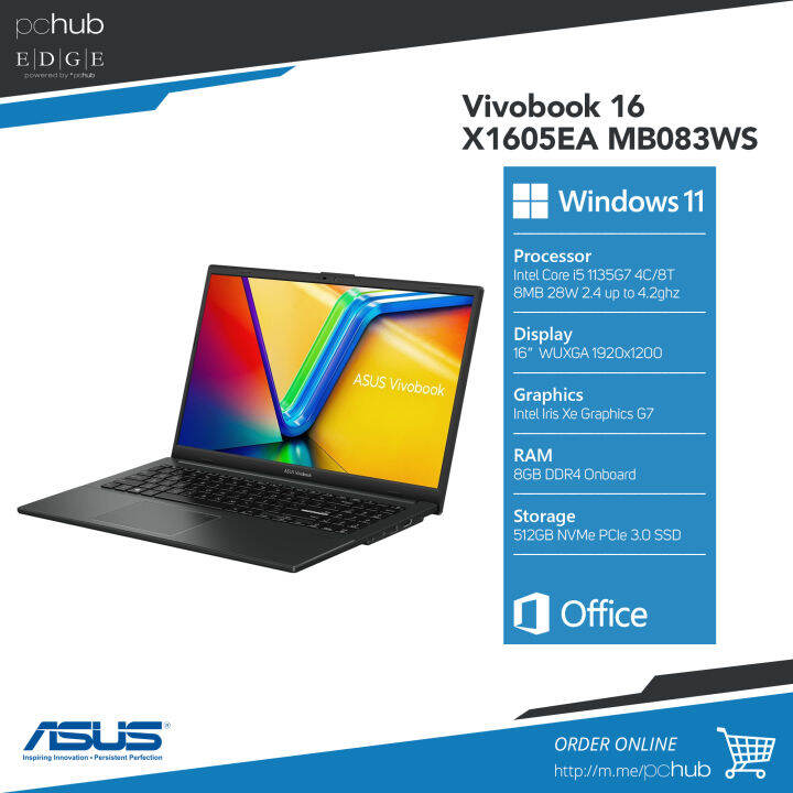 Asus Vivobook 16 X1605ea Mb083ws Black I5 1135g7 8gb 512gb Ssd 16 1920x1200 W11ofc 6713