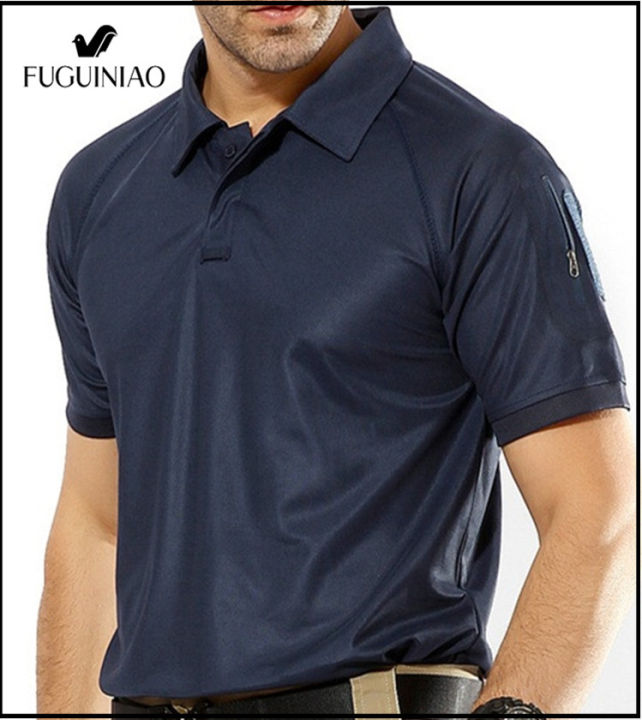 fuguiniao-men-ยุทธวิธีเสื้อโปโลยืด-pique-เสื้อโปโลเรียบๆ-tee-breathable-ผ้าฝ้ายโครงสร้างแขนสั้น-tee-จัดส่งฟรี