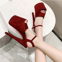 Wine Red Sexy Suede Sandals Women 14 17 20Cm Suede Sandals Peep Toe Pole Dance Shoes Stripper Heels Nightclub Stiletto Shoes