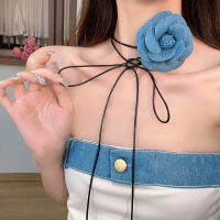 WANGXIY Blue Denim Camellia Necklace for Women New Design Choker Jewelry