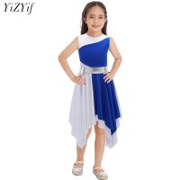 Kids Girls Sleeveless Color Block Dancewear Liturgical Praise Dance Worship Dress Choir Lyrical Stage Performance Costume