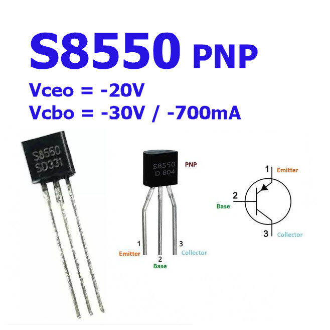 (20ชิ้น)S8550 PNP Bipolar Transistors Vceo 20V, Vcbo 30V 700mA TO92 Lazada.co.th