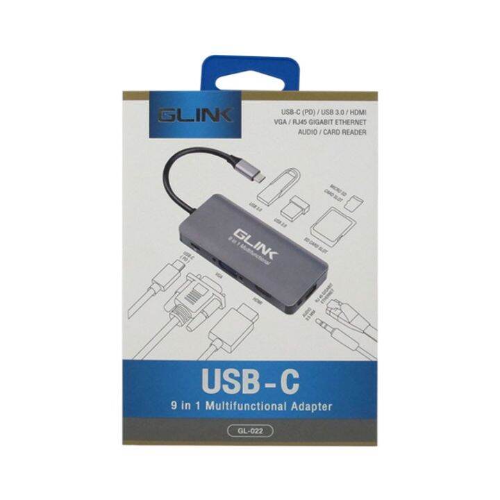 best-seller-glink-usb-c-9in1-multifunctional-adapter-gl022-ที่ชาร์จ-หูฟัง-เคส-airpodss-ลำโพง-wireless-bluetooth-คอมพิวเตอร์-โทรศัพท์-usb-ปลั๊ก-เมาท์-hdmi-สายคอมพิวเตอร์