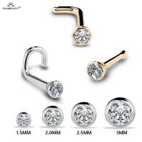 1Pc 20G 1.5/2/2.5/3mm Zircon Gem Bone Nose Stud Piercing Earring Anodized Rose Gold Color Nose Ring Prong CZ Nose Jewelry Body jewellery