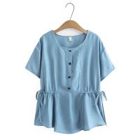 【มีไซส์ใหญ่】Plus Size Womens XL-4XL Solid Color Blue Yellow Summer Shirts Oversized Casual Female Tops