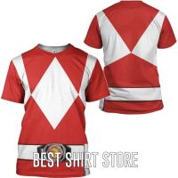 Cosplay Red MIGHTY MORPHIN Muscle Power Ranger t shirt Apparel