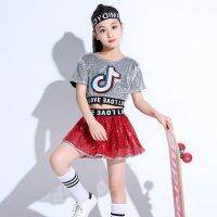 ❈☋▩ 2pcs Set Girl Jazz Dance Costumes for Girls Children Stage Dance Clothes Exposed Navel Tide Kid Hip hop Sequin Dance Suit