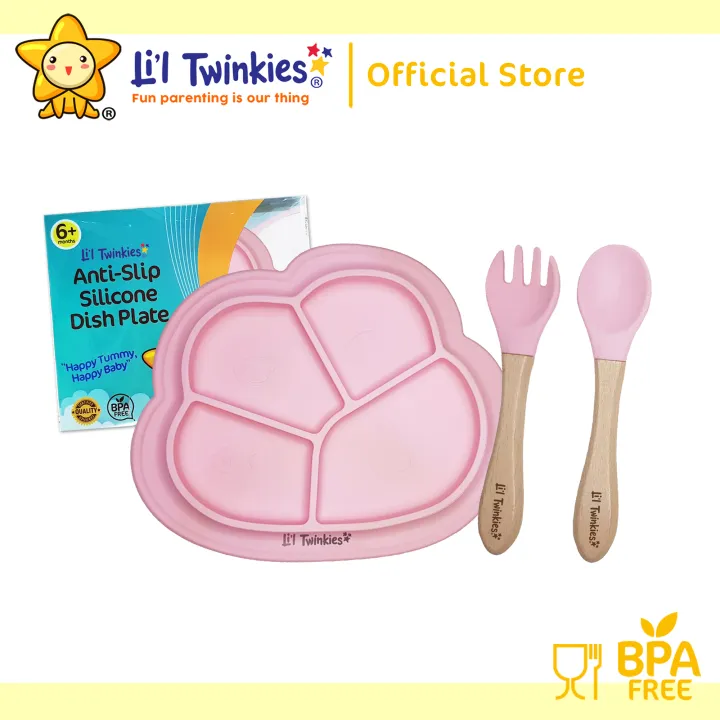 Li'l Twinkies Anti-Slip Silicone Dish Plate with Train Me Spoon and Fork Set BUNDLE PROMO