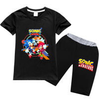 Sonic The Hedgehog เสื้อยืดกางเกงขาสั้นชุดเด็กชายหญิงแขนสั้นฤดูร้อน Tee เสื้อน่ารักสั้นกางเกงพิมพ์ Hip-Hop สไตล์ใหม่ RT1346