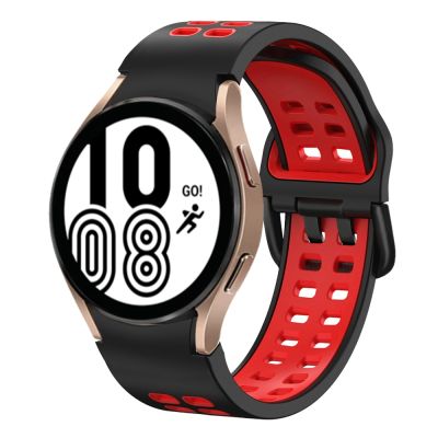 สำหรับ Samsung Galaxy Watch 4 40มม. 20มม. สายรัดสองนาฬิกาซิลิโคนสีระบายอากาศได้ (สีดำ + สีแดง)