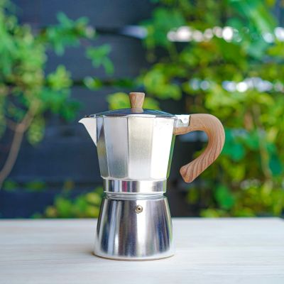 มอคค่าพอท 6cup (300 ml) หม้อต้มกาแฟสด อลูมิเนียมอัลลอย ด้ามลายไม้ มีน้ำหนักเบา แข็งแรง ทนทาน เครื่องชงกาแฟ เครื่องมือสกัดกาแฟ