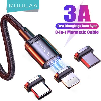 KUULAA Magnetic Charger LED Fast Charging Cable For iPhone 14 13 12 Samsung Xiaomi Micro USB Type C Magnet Cable Data Cord Wire Cables  Converters