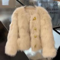 Apricot/black/gray Faux Fur Coat ใหม่ผู้หญิงฤดูใบไม้ร่วง/ฤดูหนาว2023 New สั้นหนาเป็นมิตรกับสิ่งแวดล้อม Faux Fox Fur Top Instagram Hit Imitation Fur Coat/Overcoat/Other