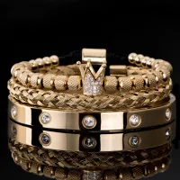 Luxury Micro Pave CZ Crown Roman Royal Charm Men celets Stainless Steel Crystals Bangles Couple Handmade Jewelry Gift