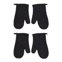 2 Pair Heat Resistant Cotton Oven Glove Pot Holder Baking Cooking Mitts Black