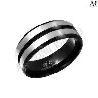 ANGELINO RUFOLO Ring ดีไซน์ 2 Lines แหวนผู้ชาย Stainless Steel 316L(สแตนเลสสตีล)คุณภาพเยี่ยม สีดำ/เงิน