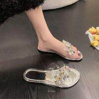 Sandals and slippers female fairy style summer fashion outerwear sandals 2023 new rhinestone transparent flat bottom large size cross drag