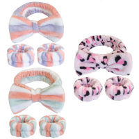 3Pcs/Set Makeup Headband Wrist Strap Womens Bracelet Striped Plaid Plush Wash 3Pcs/Set New Style