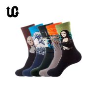 5pairs/Lot Happy Socks Men and Women Oil Painting Van Gogh Socks Colorful Harajuku Skateboard Female Cotton Socks Woman Socks