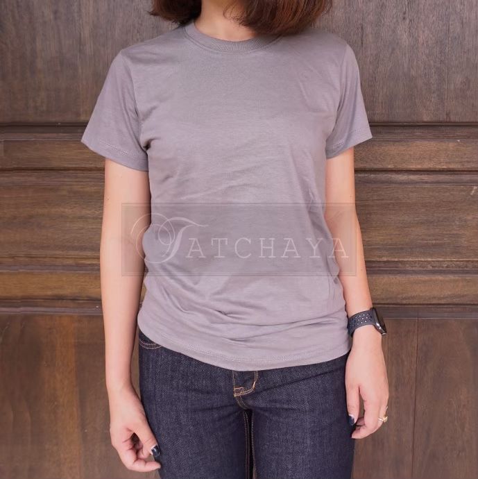 tatchaya-เสื้อยืด-คอตตอน-สีพื้น-คอกลม-แขนสั้น-dark-grey-สีเทาดำ-cotton-100