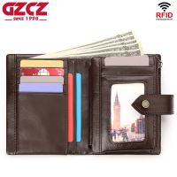 ZZOOI Short Genuine Leather Men Wallet Business Purse Detachable RFID Blocking Card Holder Zipper Coin Pocket Lightweight Money Bag