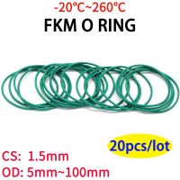 20pcs CS1.5mm OD 5 100mm Green FKM Fluorine Rubber O Ring Sealing Gasket Insulation Oil High Temperature Resistance Green