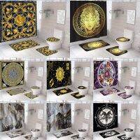 【YD】 Luxury Gold Shower Curtain Sets Polyester Fabric Washable Curtains Marble Toilet Cover Accessories