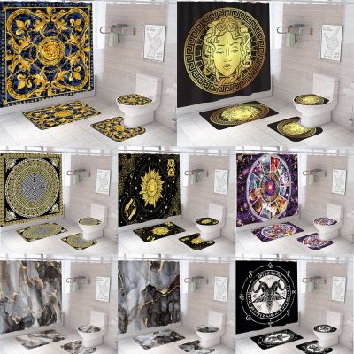 【CW】▩♛  Luxury Gold Shower Curtain Sets Polyester Fabric Washable Curtains Marble Toilet Cover Accessories