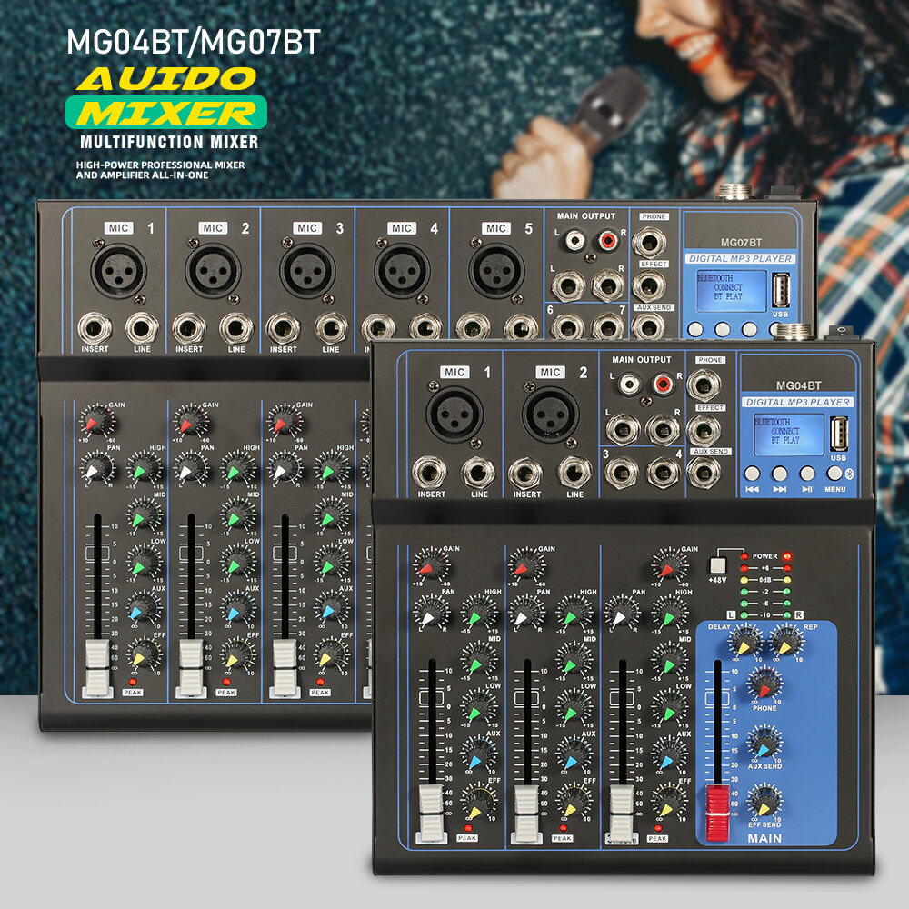 MG07BT/MG04BT 7/4-channel mixer, computer recording, KTV live broadcast, 4/7-channel small home conversion effect device, USB Bluetooth