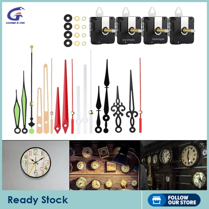 Gazechimp Clock Mechanism Kit 4Pcs Movement Long Spindle Hands