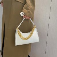 Popular Metal Chain Embellishment Underarm Bag Casual Travel Shoulder Trendy Simple Fashion Vintage Handbag Design Portable Small Square 【AUG】
