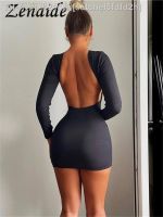 【hot】▫  Zenaide Fashion Back Outfits Sleeve Round Neck Bodycon Backless Dresses