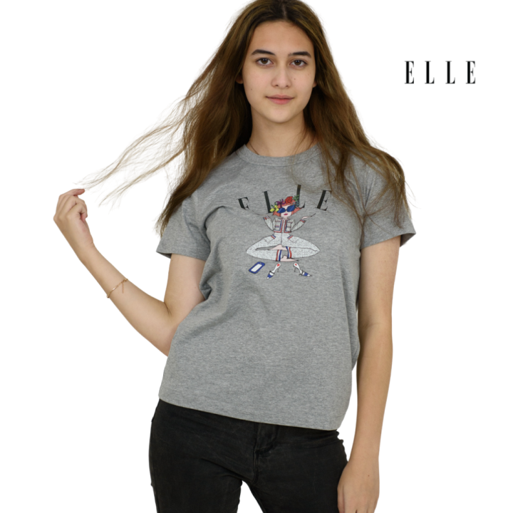 elle-boutique-เสื้อยืดสตรีคอกลม-แขนสั้น-สกรีนลาย-elle-limited-editions-w3k567