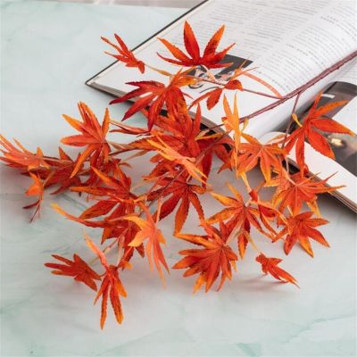 One Silk Autumn Color Series Maple Leaf Stems Simulation Autumn Maple Tree Branches Greenery Plant for Floral Decoration
