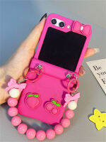 HTT สร้อยข้อมือเกาหลีน่ารักแบบพกพาลายสตรอเบอร์รี่เชอร์รี่กุหลาบแดงสำหรับ Galaxy Case สำหรับ Galaxy Z Flip 5 Z Flip 3 Flip 4 Zflip5822